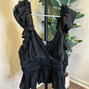 ARULA Black Ruffled Women's Top